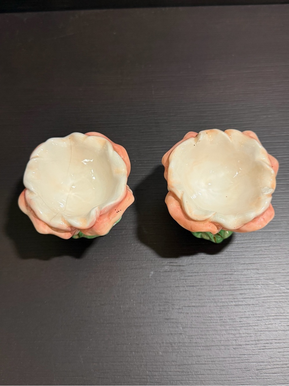 Peach Ceramic Flower Votive Pair by Peach egg holder or candle holder